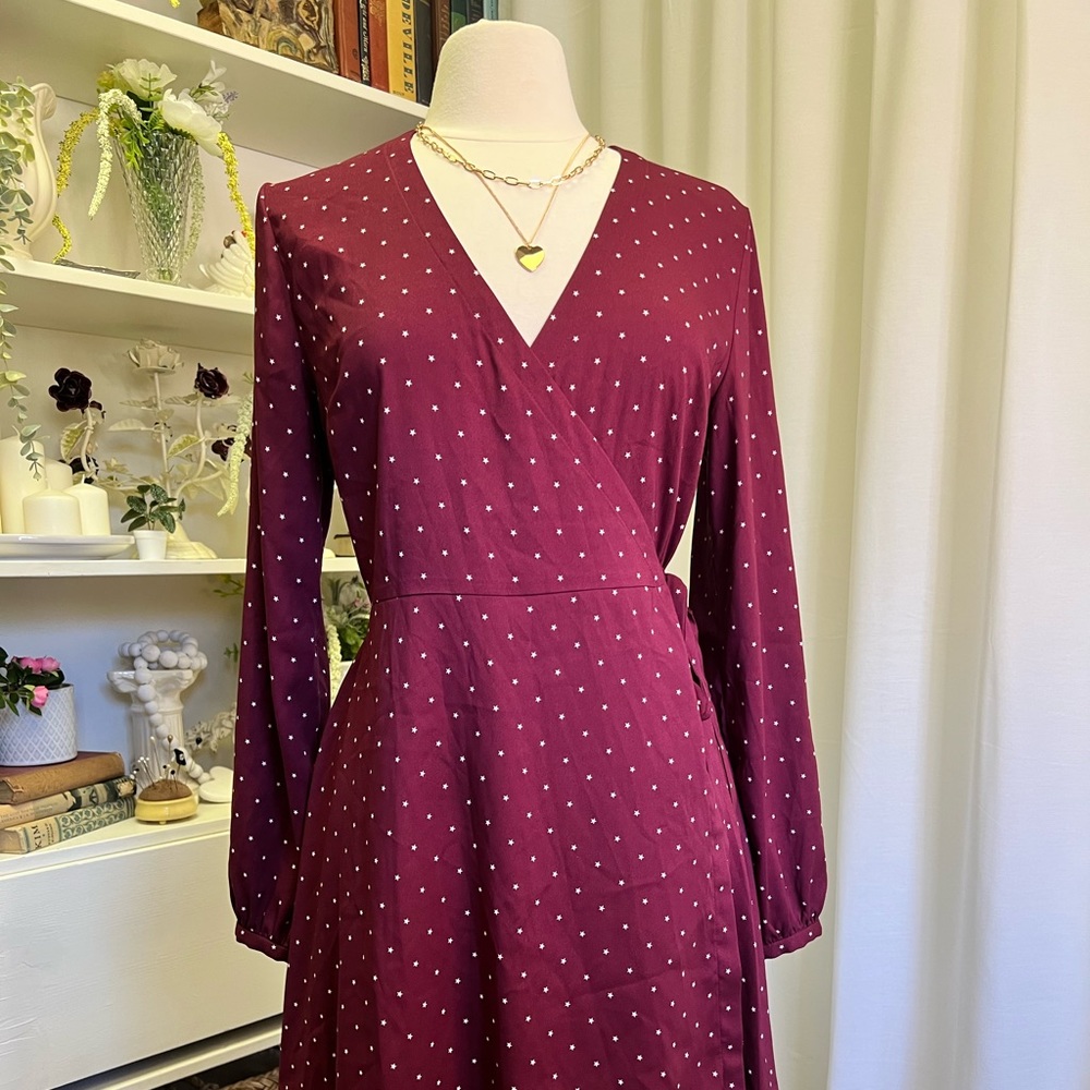 Loft Red Star Print Wrap Dress